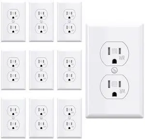 AIDA 15 Amps Duplex Outlets and Wall Plates Bundle,Weather Resistance & Tamper Resistant Electrical Receptacle, Wall Outlet,2 Pole,3-Wire, Self-Grounding, NEMA 5-15R,UL Listed 10 Pack, White