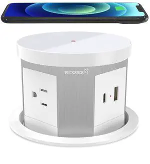 Pop Up Outlet for Countertop 4.33-inch Automatic Pop Up Hidden Outlet Round Pop Up Electrical Outlet with 15W Wireless Charger 1 USB-A & 1 USB-C & 3AC Plug 5 FT Cord for Home Office Kitchen(White) Pop Up Outlet for Countertop 4.33-inch Automatic Pop Up Hidden Outlet Round Pop Up Electrical Outlet with 15W Wireless Charger 1 USB-A & 1 USB-C & 3AC Plug 5 FT Cord for Home Office Kitchen(White)