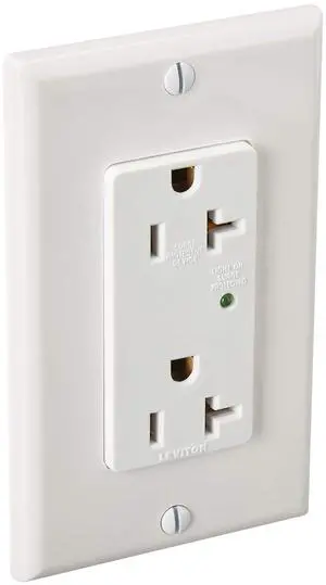 Leviton 20 Amp, 125 Volt, Decora Plus Duplex Surge Suppressor Receptacle, Straight Blade, Industrial Grade, Surge with Indicator Light, 5380-W, White