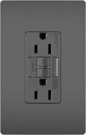 Legrand radiant 1597TRWRBK 15 Amp Outdoor GFCI Self Test Tamper Resistant Weather Resistant Decorator Duplex Outlet, Black (1 Count)