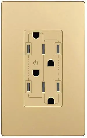 LIDER Flexiports Decorator Receptacle, Residential Grade, UL Listed, Tamper-Resistant Wall Outlet, Plug Load Control/Always-On Electrical Outlet, Matte Finish, 15A 125V,Gold, Wall Plate Included