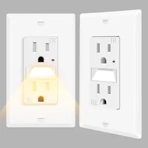 2 Pack Wall Outlet with Auto-Induction LED Night Light, 15A Tamper-Resistant Outlet, ETL Certified, 0.1W Energy-Efficient LED, Ideal for Hallways, Bedrooms, Kitchens, Home Use