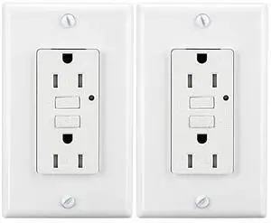 LEOD 15Amp 125 Volt TR&WR/Tamper Resistant & Weather Resistant GFCI Outlet, One GFCI Socket with 2 Types Wall Plates+Blue LED Indicator, White, ETL Listed (2 Pack)