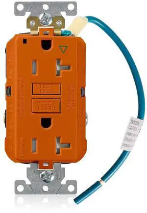 Leviton 20 Amp, 20A-125V Extra-Heavy Duty Industrial Grade Isolated Ground Duplex Tamper-Resistant Self-Test GFCI Receptacle, GFTR2-IGO, Orange