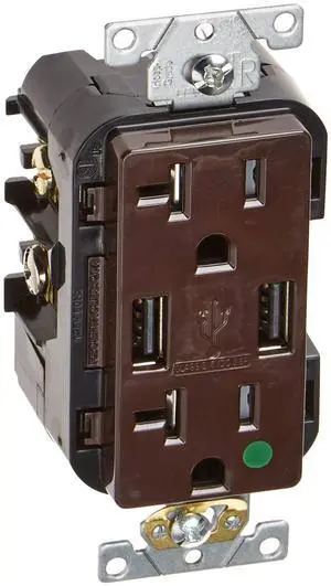Leviton 20-Amp Hospital Grade USB Charger/Tamper-Resistant Duplex Receptacle, T5832-HG, Brown
