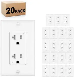 Micmi 20A Decorator Receptacle Outlet, Tamper Resistant, Decorative Electrical Receptacle Outlet, 20Amp 125 Volt, Grounding with Wall Plate UL Listed (20Pack, Snow White, 20 Amp Outlet)