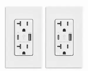 ELEGRP USB Charger Wall Outlet, USB Receptacle with Type A & Type C USB Ports, 20 Amp Duplex Tamper Resistant Receptacle Plug, Wall Plate Included, UL Listed (2 Pack, Matte White)