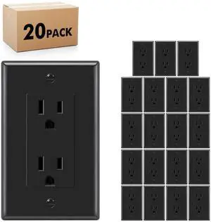 Micmi Decorator Receptacle Outlet, Standard Decorative Wall Outlet, 15 Amp, 125 Volt, Non-Tamper Resistant, Grounding UL Listed Black (15A Outlet with wallplates 20pack)