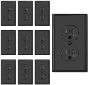 AIDA 15 Amps Duplex Outlets and Wall Plates Bundle,Weather Resistance & Tamper Resistant Electrical Receptacle, Wall Outlet,2 Pole,3-Wire, Self-Grounding, NEMA 5-15R,UL Listed 10 Pack, Black
