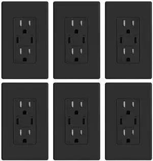 ELEGRP USB Outlet Receptacle, 30W Fast Charge & Power Delivery USB C Wall Outlet, 15 Amp Wall Outlet with USB C Ports, Tamper Resistant, UL Listed, Wall Plate Included, 6 Pack, Matte Black