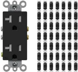 Micmi Decorator Receptacle Outlet, Standard Electrical Wall Tamper Resistant Decorative Receptacle, 20Amp 125 Volt, Grounding UL Listed (50Pack, Black, 20 Amp Outlet)