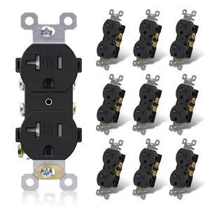 ELEGRP Tamper-Resistant Duplex Receptacle, 20A 125V Standard Electrical Duplex Wall Outlet, 2 Pole 3 Wire, 5-20R, Self-Grounding, Residential Grade Straight Blade, UL (Glossy Black, 10 Pack)