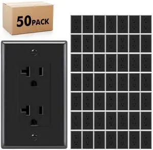 Micmi Decorator Receptacle Outlet, Standard Decorative Wall Outlet, 20 Amp, 125 Volt, Non-Tamper Resistant, Grounding UL Listed Black(20A Outlet with wallplates 50pack)