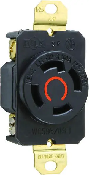 Legrand Pass & Seymour L1430RCCV3 Turnlok Industrial Spec Grade Locking Receptacle, 30 Amp 125/250V, NEMA L14-30R, Black (1 Count)