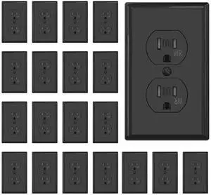 AIDA 15 Amps Duplex Outlets and Wall Plates Bundle,Weather Resistance & Tamper Resistant Electrical Receptacle, Wall Outlet,2 Pole,3-Wire, Self-Grounding, NEMA 5-15R,UL Listed 20 Pack, Black