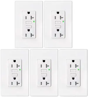 GFCI Outlet 20 amp GFI Electrical Outlet 20 amp Outdoor GFCI Outlet Weather Resistant Self-Test Exterior Outlet 20amp Ground Fault Outlet GFI Outlet with LED Indicator UL Listed White 5 Pack