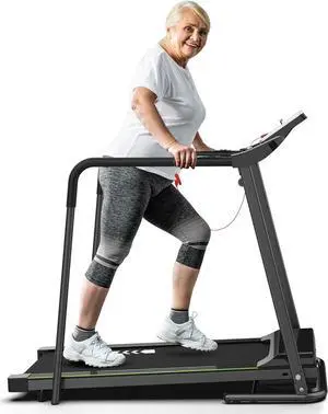Redliro Walking Treadmill for Senior with Long Handraill, 300 lbs Capacity, Recovery Fitness Exercise Machine Foldable for Home with LCD Display, Holder for Phone & Cup