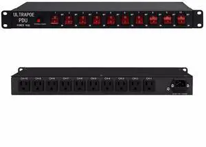 UltraPoE 1U Rack Mount Power Strip with Surge Protector and 10 Outlets - Independent Switch Control, 1800 Joules, Welcome to consult