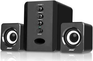 eYotto 3pcs Computer Speaker Set, 3.5mm Aux Input Stereo Bass 2.1 High Quality Speaker Set for Desktop Laptop DVD TV Smartphone Tablet, Black