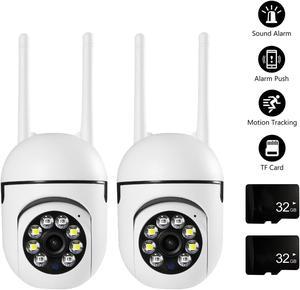 eYotto 2 Packs 2K Wireless Security Camera with 2pcs 32GB TF Cards, 360 Degree Outdoor/Indoor Surveillance Camera for Home Night Vision Waterproof, Motion Detection