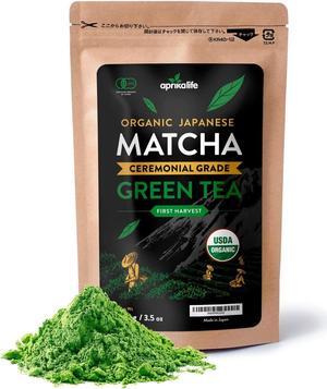 Premium Matcha Green Tea Powder - Organic Japanese Origin Ceremonial Grade Matcha - First Harvest from Japan - [3.5 Ounce] - Japanese Macha Tea - by AprikaLife