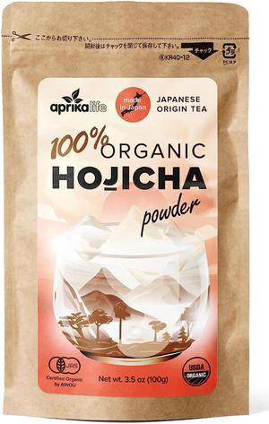 Hojicha Green Tea - Organic Hojicha Roasted Green Tea Powder - Authentic Japanese Houjicha - USDA & JAS Organic - [100g/3.5 Ounce Value Size]- by AprikaLife
