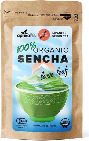 AprikaLife Organic Sencha Loose Leaf Tea - Japanese origin Green Tea - USDA & JAS Organic - [100g/3.5 Ounce Value Size]