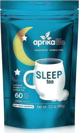 Aprika Life - Sleep Tea with Sleep Guide, 100% Natural Herbal Tea with 12 Herbs Created by Herbalists, Promotes Relaxation, Stress Relief - Restful Sleep - 60 bags
