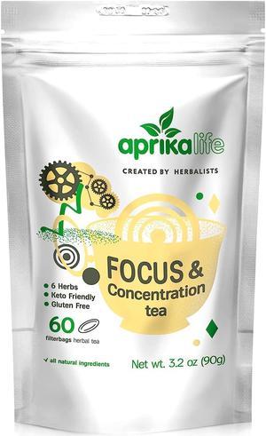AprikaLife - Focus and Concentration Herbal Tea 100% Natural Herbal Tea Created by Herbalists - Yerba-Mate, Lemon Balm, Ginko Biloba, Thyme, Rosemary. Improves Attention, Energy, Mood  60 Bags