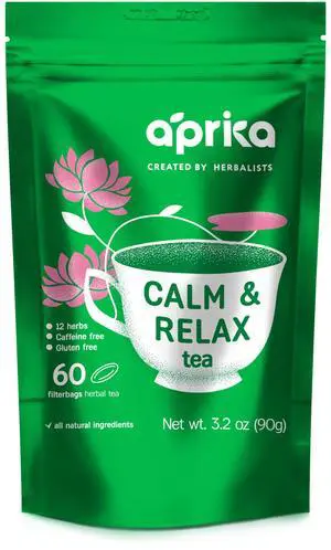 AprikaLife - Calm and Relax Herbal Tea, Stress Relief + Relaxation + Sleep Tea with Chamomile, Peppermint and Lavender - 60 bags. Delicious, Soothes Nerves, Improves Mood AprikaLife - Calm and Relax Herbal Tea, Stress Relief + Relaxation + Sleep Tea with Chamomile, Peppermint and Lavender - 60 bags. Delicious, Soothes Nerves, Improves Mood