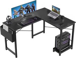 Casheey L Shaped Computer Desk - 50 × 41.3 Inch Gaming Table with Wooden Desktop, Corner Desk for Home and Office, Study Desk with Computer Case Stand, Side Storage Bag, Sleek Modern Design
