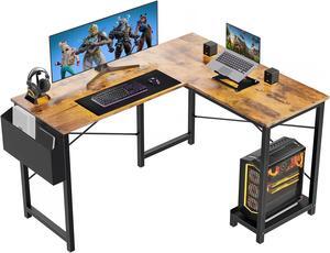 Casheey L Shaped Computer Desk - 50 × 41.3 Inch Gaming Table with Wooden Desktop, Corner Desk for Home and Office, Study Desk with Computer Case Stand, Side Storage Bag, Sleek Modern Design