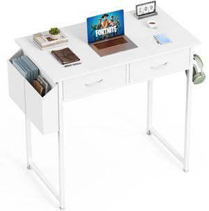 Casheey Home Office Desk with Drawers and Shelves  32 Inch Computer Desk with Storage Cube, Adjustable Shelves & Sturdy Metal Frame for Work or Study 32" White