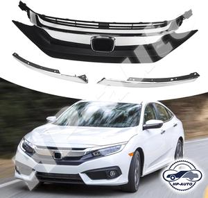 For 2016 2017 2018 Honda Civic Front Bumper Upper Grille w/Chrome Eyelid Molding