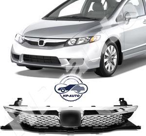 For 2009-2011 Honda Civic Front Bumper Grille Gloss Black Chrome Trim Grill