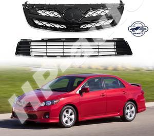 For 2011-2013 Toyota Corolla Front Bumper Upper & Lower Grille Set Black