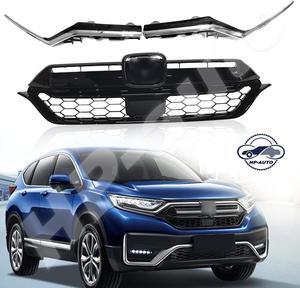 Front Bumper Honeycomb Grille & Chrome Trim Decor Strip For 2020-2022 Honda CR-V