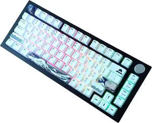 KBParadise V75 RGB LED Backlight Great Wave Wired 75% 82Key Mechanical Keyboard, Black Case ,18 RGB Backlight Effects, Dye-sublimation keycap ,Hot Swappable,N-Key Rollover , Kailh Speed Silver Switch