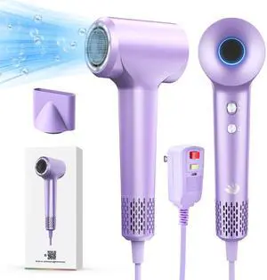 KARFUN Hair Dryer, 110000 RPM High-Speed Brushless Motor Fast Drying Blow Dryer, 57dB Low Noise Hair Dryer for Home or Travel, 3 Temps & 2 Speeds (Purple)