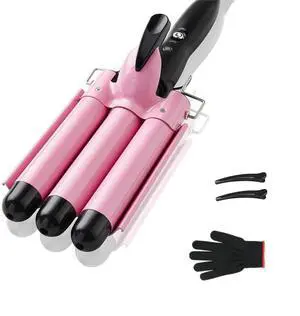 TOP4EVER 3 Barrel Curling Iron, 1 inch Crimper Hair Tool,Crimping Waver for Women Beach Waves with Two Temperature Settings, Pink