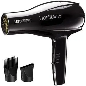 Hot Beauty 1875 Ceramic Styler Hair Styling Blow Dryer 2 Attachments Included Lightweight and Fast Dry Multi Heat Speed Setting Perfect Size for Home or Travel