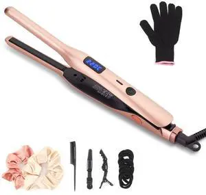 3/10 Inch Pencil Flat Iron, Small Flat Irons for Short Hair, Beard and Pixie Cut, Mini Hair Straightener Small Ceramic with Adjustable Temperature, Include Glove