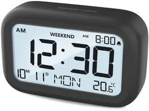 DOOMAY Digital Alarm Clock Bedside - Battery Powered Clock with LCD Display Volume Adjustable Snooze and Weekend Mode for Bedroom Office Desk Travel