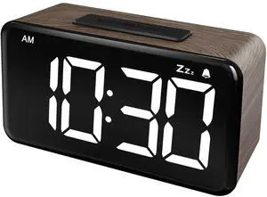 NOKLEAD Digital Alarm Clock: Wood Grain, 5.9-inch Large LED Display, Easy to Use for Seniors and Men, Adjustable Brightness, Aesthetic Room Decor Desk Clocks for Bedroom | Dorm | Living Room | Office