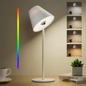 Rechargeable Table Lamps, LED Cordless Lamp with 5200mAh Battery Operated Portable M1 Sunturalux Dimmable 4Color 9RGB Touch Control Bedside Night Light for Patio Restaurant Home Dinner Dining Kitchen