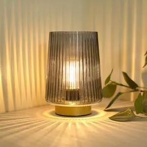 Battery Operated Lamp with Timer, Small Cozy Table Lamp for Dorm Room, Aesthetic Cordless Bedside Battery Lamp for Living Room/Shelf/Office Desk/Side Table Grey