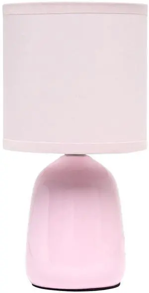 Simple Designs LT1134-LPK 10.04" Tall Traditional Ceramic Thimble Base Bedside Table Desk Lamp w Matching Fabric Shade for Home Decor, Nightstand, Bedroom, Living Room, Entryway, Office, Light Pink