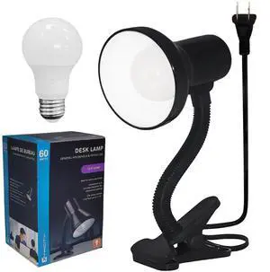 Xtricity LED Clip on Desk Lamp with 360° Flexible Gooseneck, Reading Light for Bed Headboard 6W A19 Bulb Included, 120V, On/Off Switch, 10.25 Height Table Lamp with Black Finish