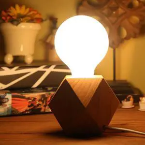 wiheajuora Small Wood Table Lamp Edison Bulb Dimmable Desk Lamp E26 60W Industrial Night Light Boho Deco for Bedroom, Living Room or Office(No Bulb)