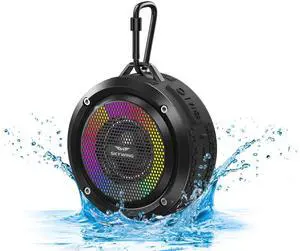 SKYWING Bluetooth Shower Speaker, Soundace S6 IPX7 Waterproof Portable Speaker with Suction Cup Hook Lanyard TWS RGB Lights,Wireless Mini for Bike,Boating,Hiking Outdoor(Black)